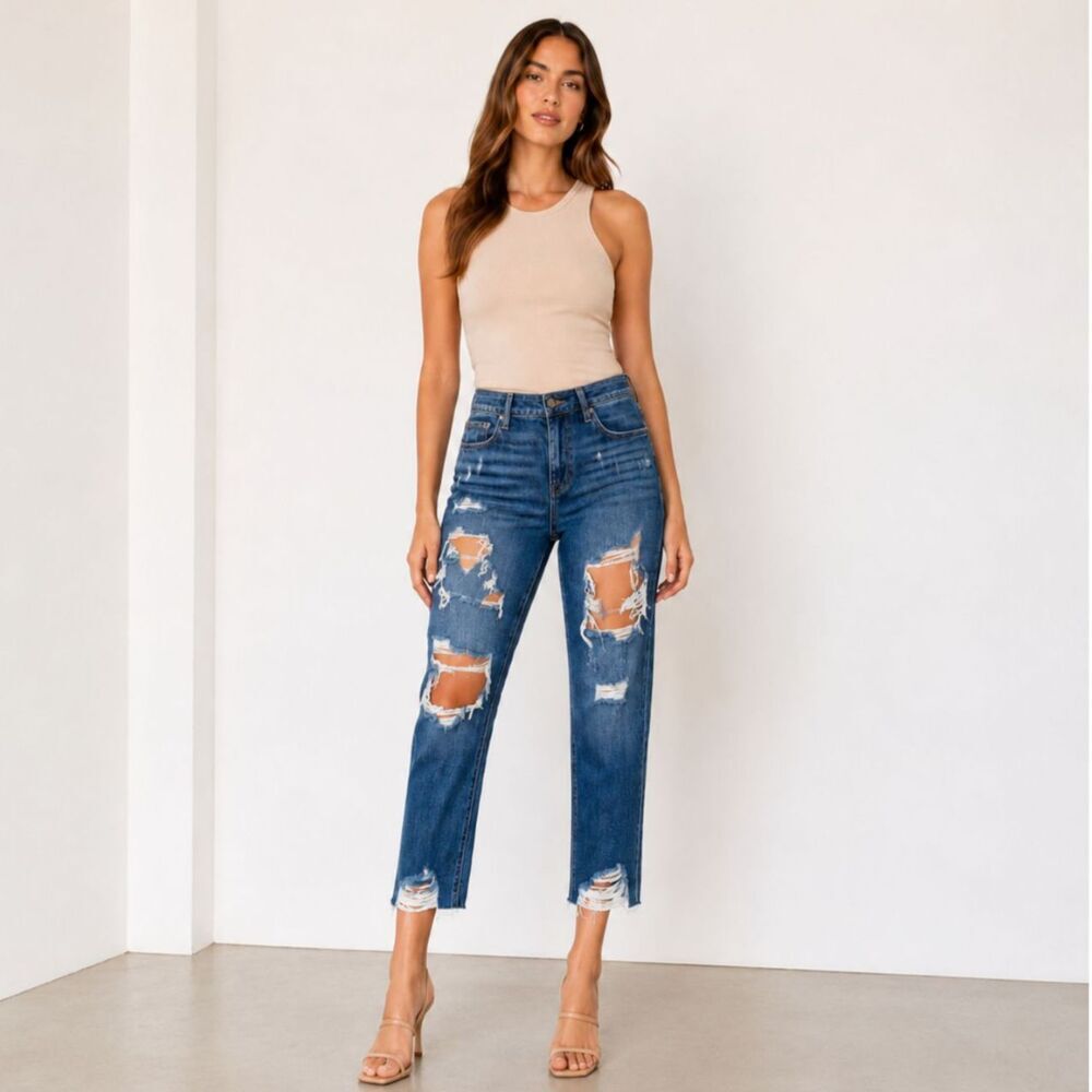Pistola Distressed Cropped Straight Leg Jeans Size 30 Blue Denim Ankle Style